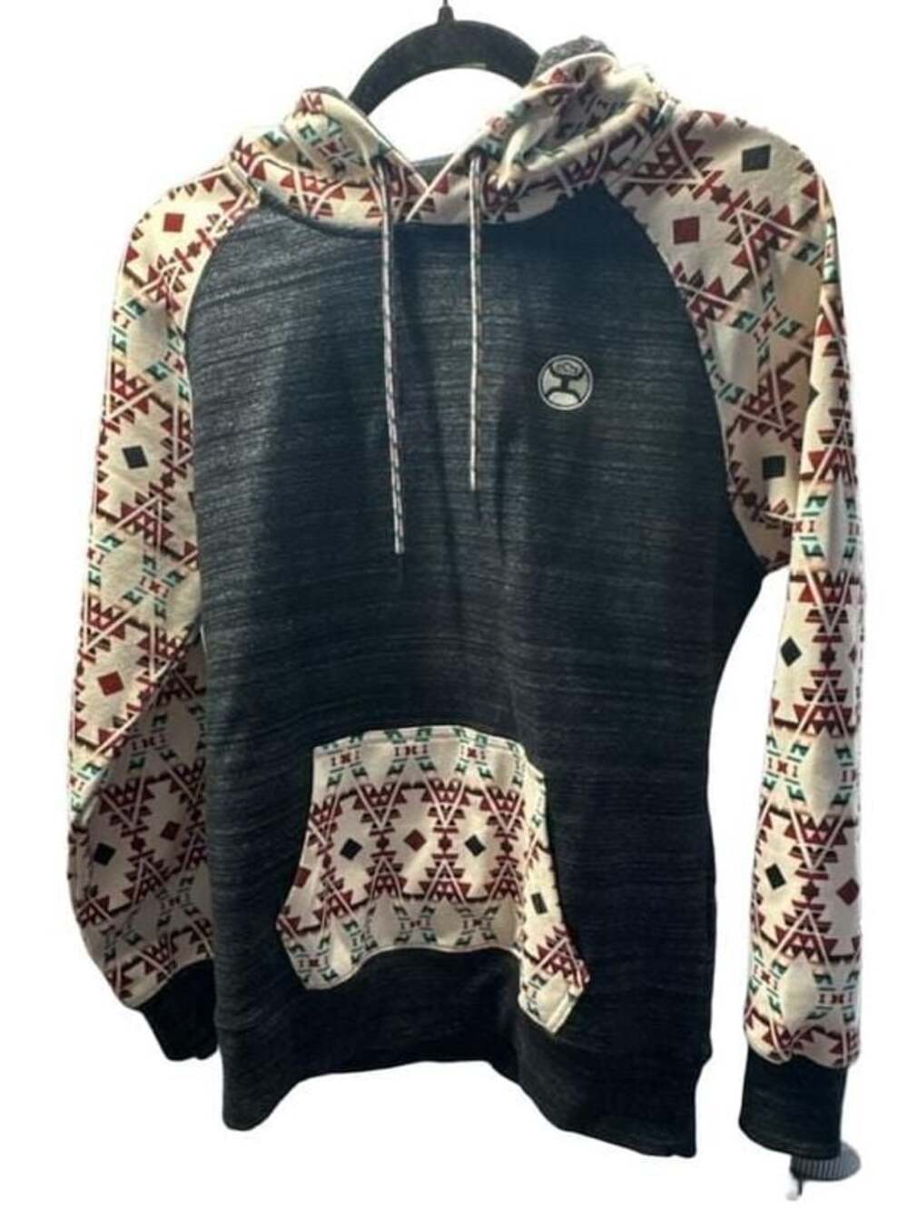 Hooey Summit Charcoal Aztec Print Contrast Pullover Hoodie
